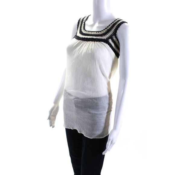 Calypso Saint Barth Womens Crochet Plisse Off Shoulder Top Blouse White Small - Picture 3 of 7